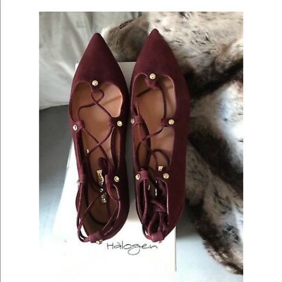 Halogen Owen Ghillie burgundy suede  lace up Flats - Picture 3 of 7